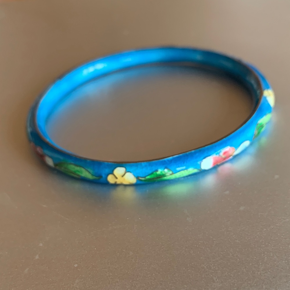 Blue Floral Cloisonné Bangle Bracelet